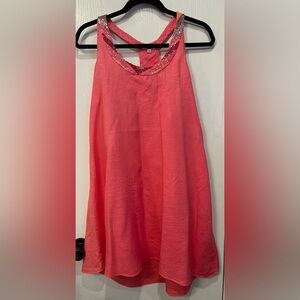 Calypso St Barth Pink Beaded Linen Shift Dress Cover-up Beach Sundress Sz M